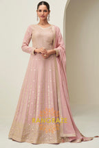 Blush Pink Sequined Georgette Anarkali Gown Suit Set