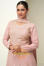 Blush Pink Sequined Georgette Anarkali Gown Suit Set