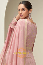 Blush Pink Sequined Georgette Anarkali Gown Suit Set