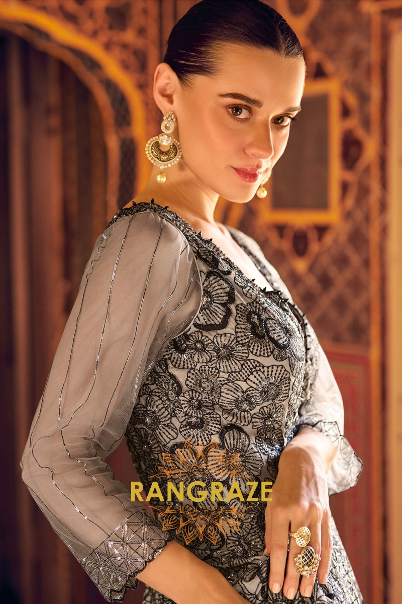 Noir Bloom Premium Georgette Embroidered Suit Gown