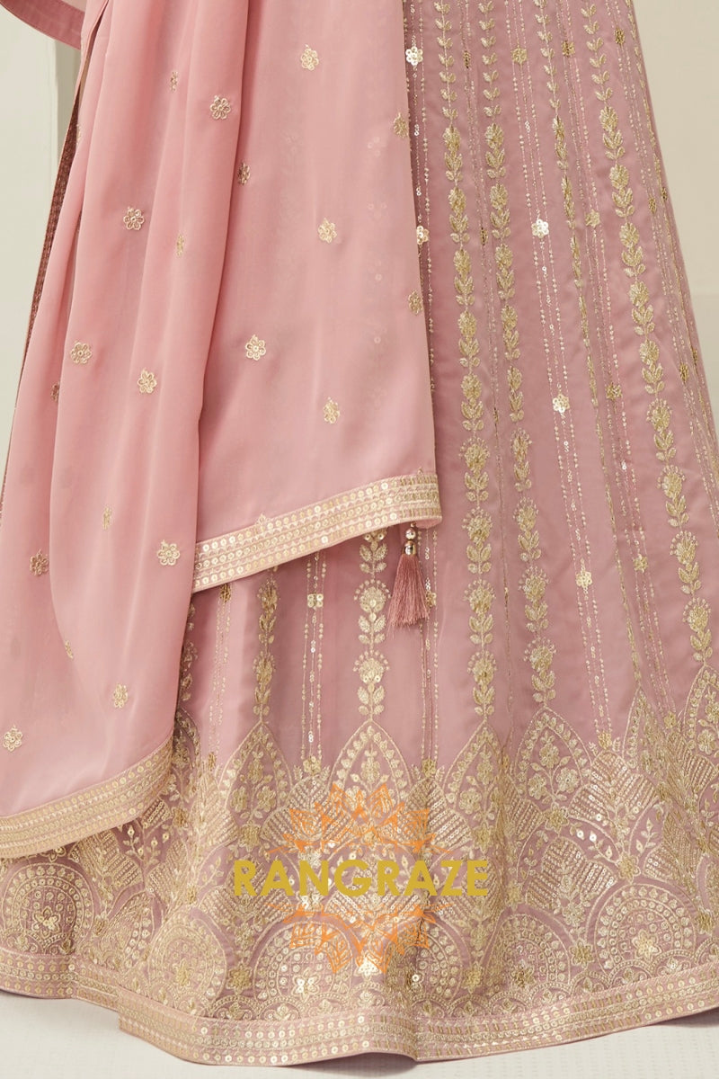 Blush Pink Sequined Georgette Anarkali Gown Suit Set