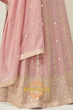 Blush Pink Sequined Georgette Anarkali Gown Suit Set