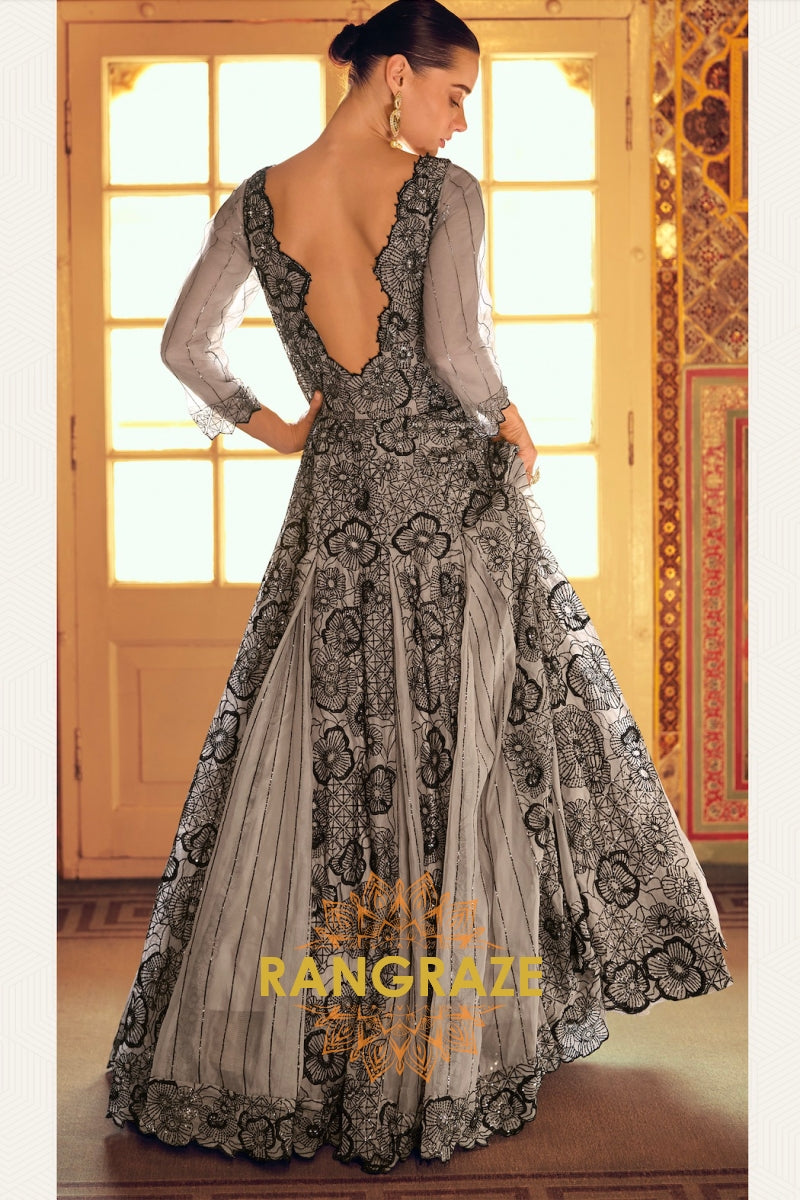 Noir Bloom Premium Georgette Embroidered Suit Gown