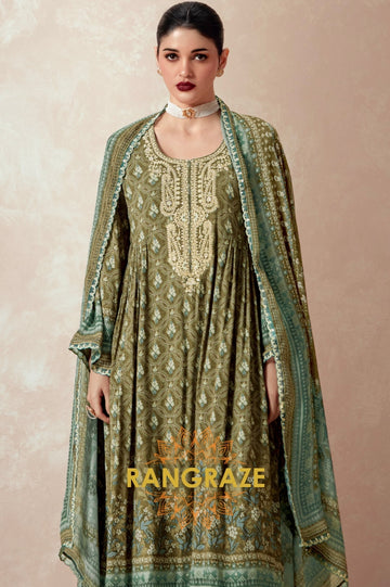 Verdant Elegance Muslin Suit Set