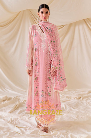 Blush Pink Muslin Unstitched Suit Set by Atelier Elegance