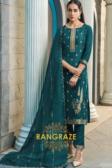 Dark Teal Exquisite Jacquard Weave Kurta Suit Set