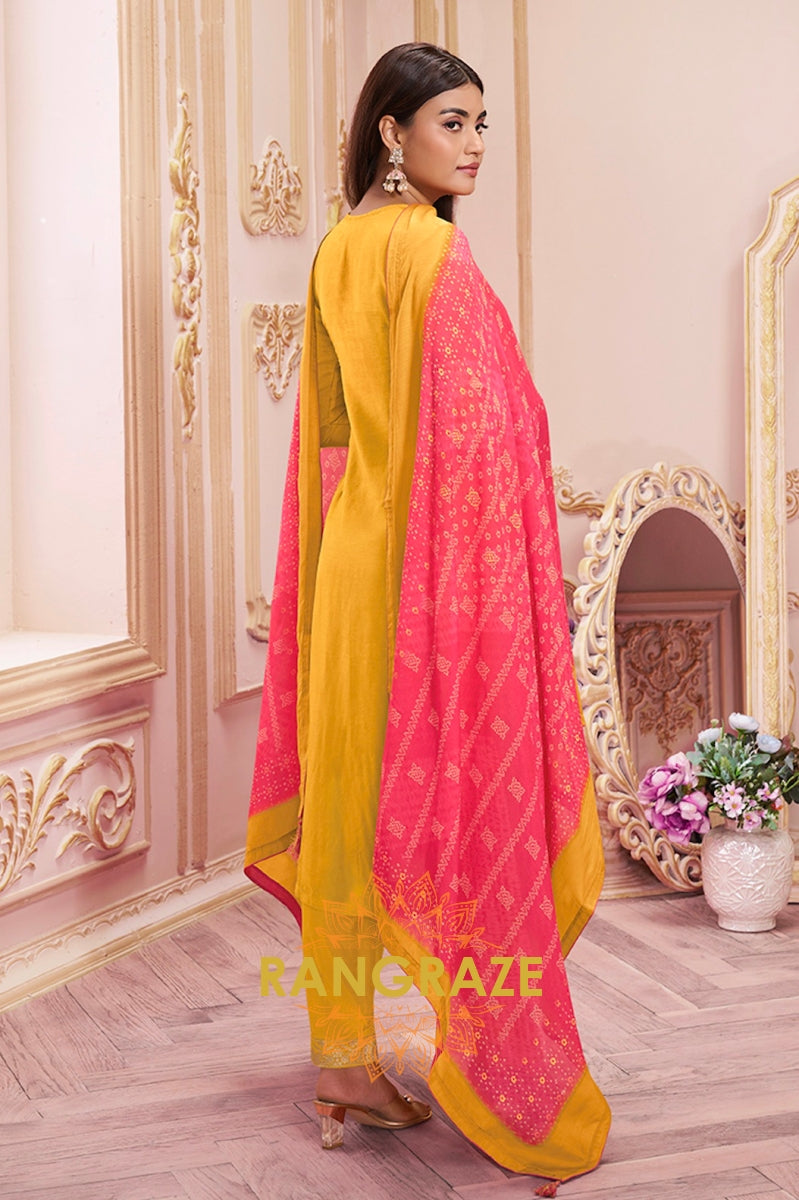 Golden Yellow Jacquard Stitched Suit Set