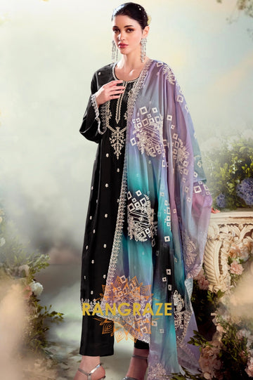 Midnight Elegance Designer Modal Silk  Suit Set