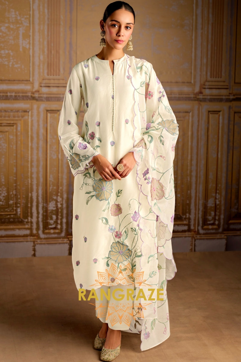 Ivory Luxe Designer Silk Suit Set