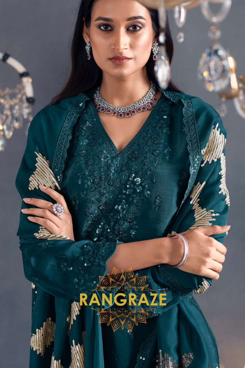 Teal Luxe Silk Suit Set by Atelier Elegance