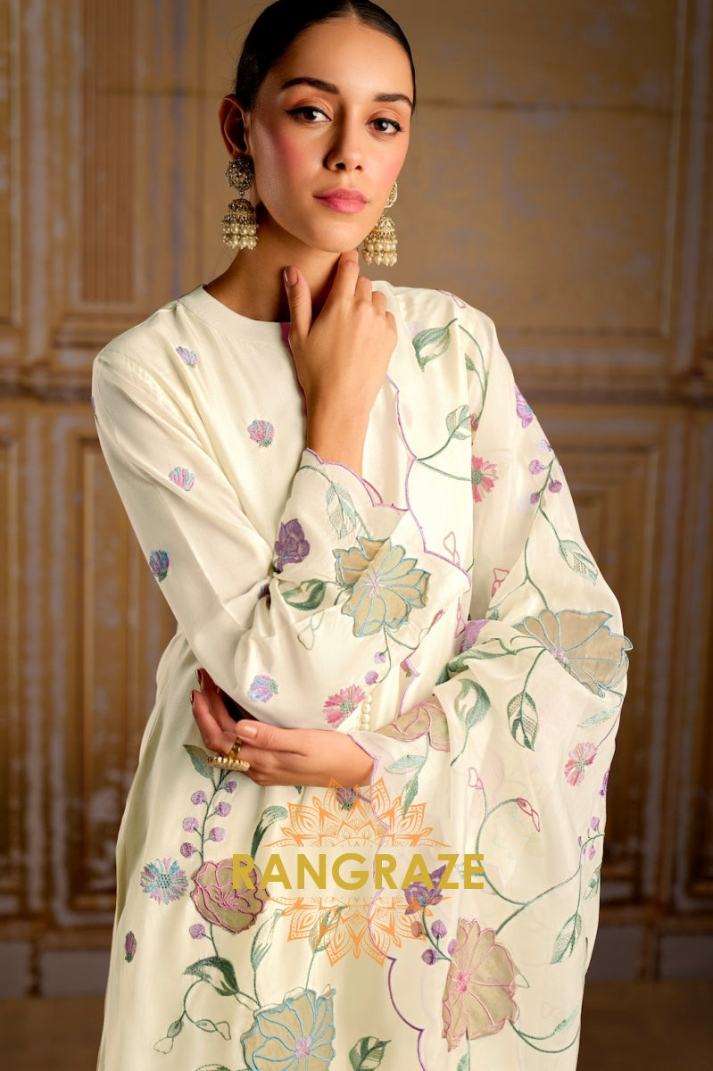 Ivory Luxe Designer Silk Suit Set