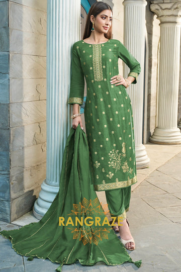 Sap Green Radiant Jacquard Weave Kurta Suit Set