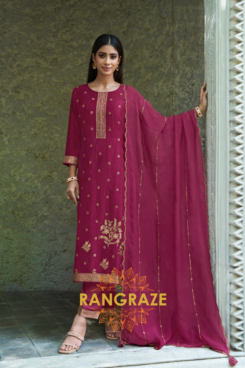 Light Wine Radiant Jacquard Weave Kurta Suit Set