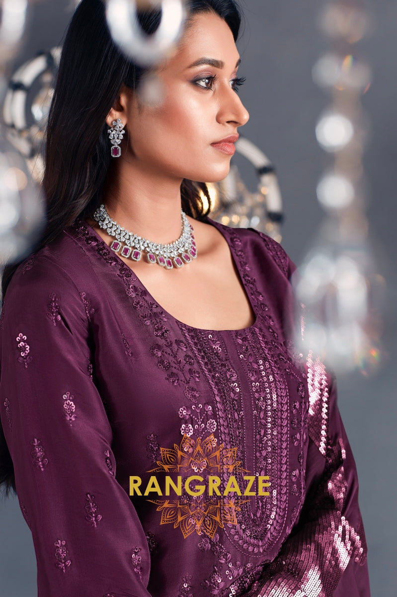 Maroon Luxe Silk Suit Set by Atelier Elegance