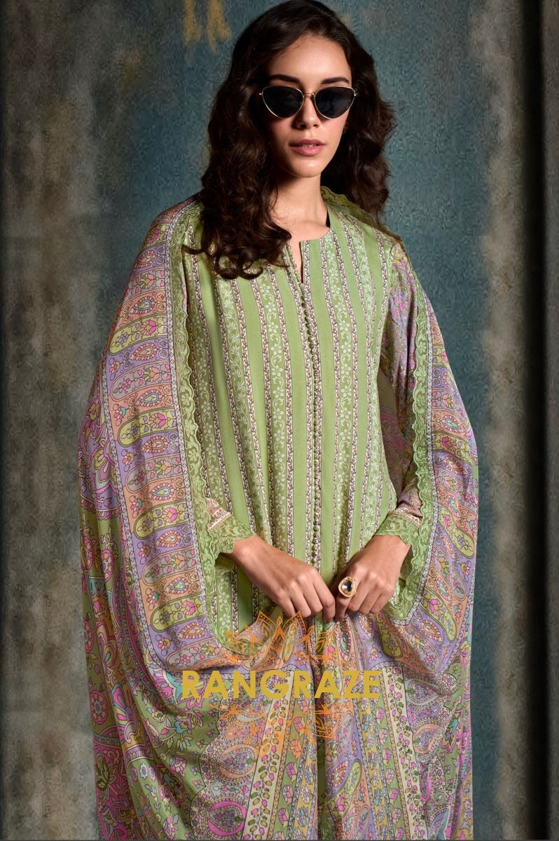 Verdant Green Muslin  Suit Set by Atelier Elegance