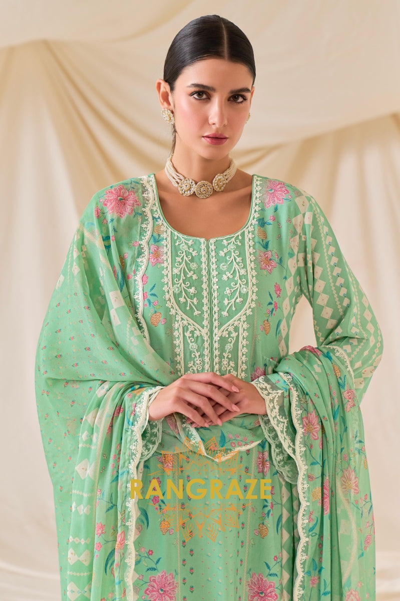 Verdant Green Muslin  Suit Set by Atelier Elegance