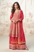 Crimson Bloom Red Embroidered Palazzo Suit Set