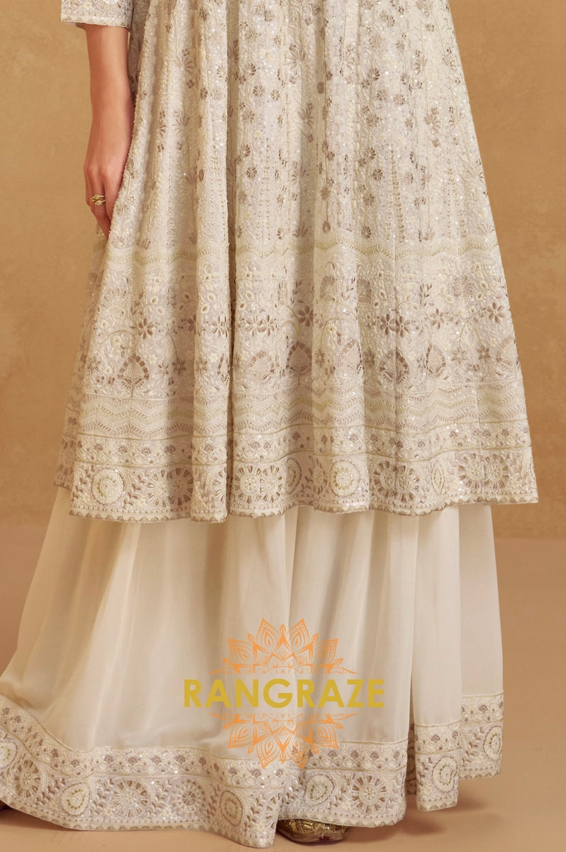 Ivory Serenity Embroidered Palazzo Suit Set