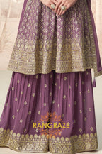 Royal Mauve Charm Embroidered Palazzo Suit Set