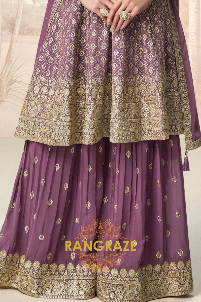 Royal Mauve Charm Embroidered Palazzo Suit Set
