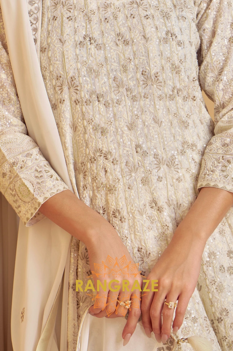 Ivory Serenity Embroidered Palazzo Suit Set