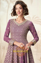 Royal Mauve Charm Embroidered Palazzo Suit Set