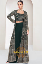 Emerald Enigma Embroidered Indo-Western Palazzo Suit Set