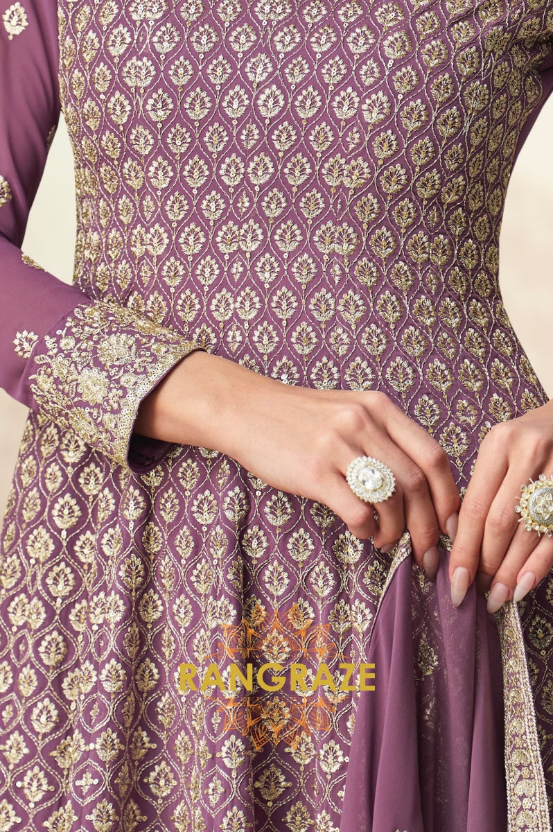 Royal Mauve Charm Embroidered Palazzo Suit Set