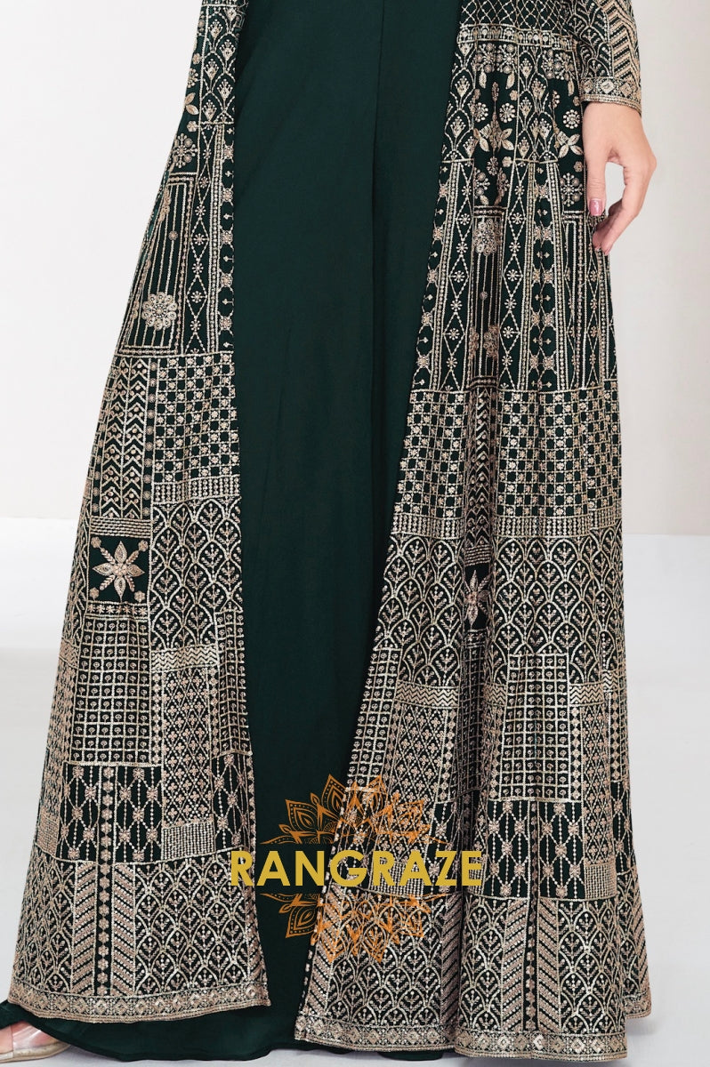 Emerald Enigma Embroidered Indo-Western Palazzo Suit Set