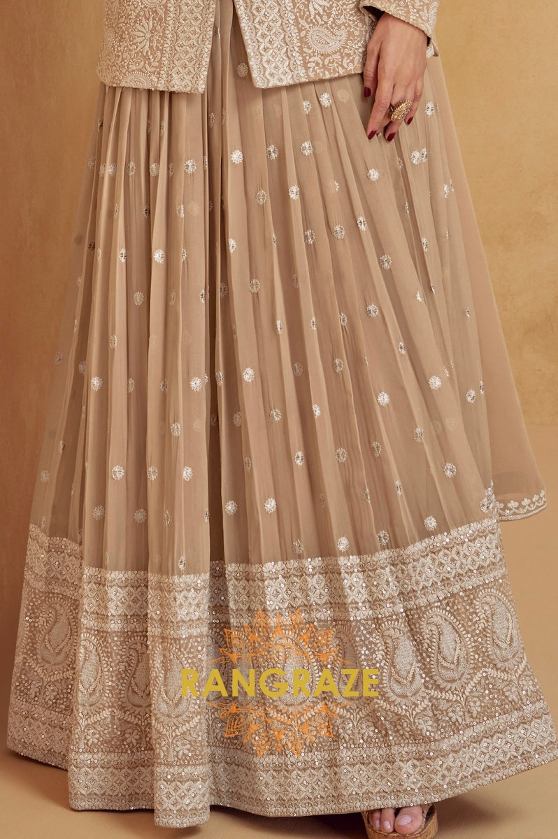 Champagne Glow Embroidered Jacket Lehenga Suit Set