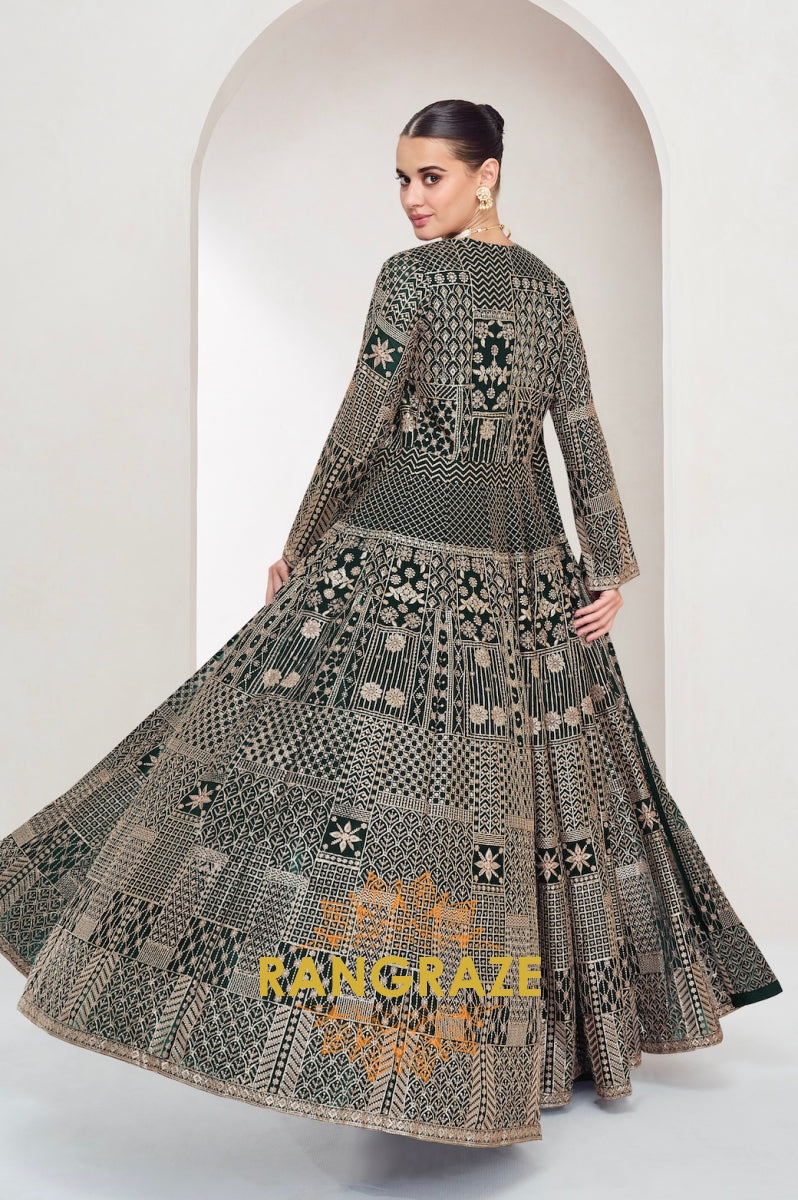 Emerald Enigma Embroidered Indo-Western Palazzo Suit Set