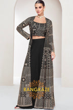 Noir Mosaic Indo-Western Shrug Palazzo Suit Set