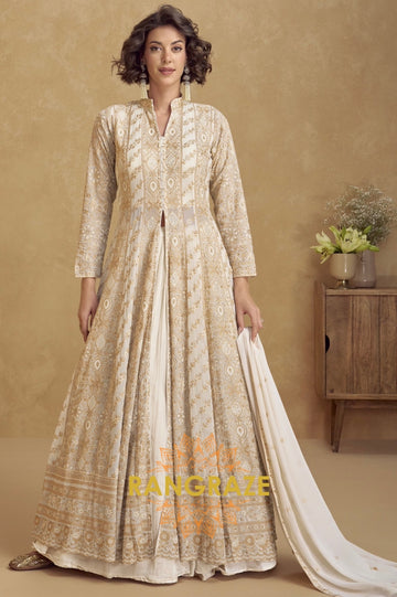 Ivory Grace Embroidered Front Slit Georgette Suit Set