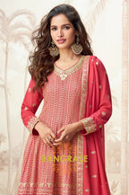 Crimson Bloom Red Embroidered Palazzo Suit Set