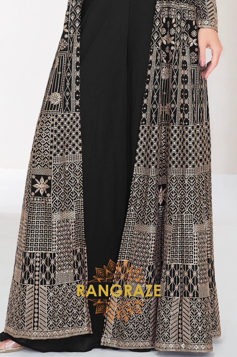 Noir Mosaic Indo-Western Shrug Palazzo Suit Set