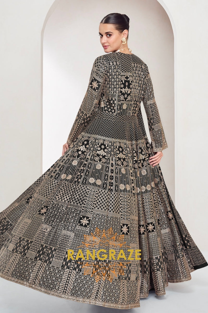 Noir Mosaic Indo-Western Shrug Palazzo Suit Set