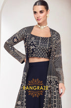 Navy Luxe Geometric Embroidered Indo-Western Palazzo Suit Set