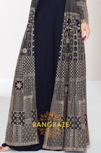 Navy Luxe Geometric Embroidered Indo-Western Palazzo Suit Set