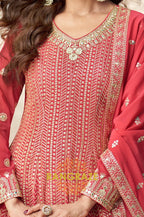 Crimson Bloom Red Embroidered Palazzo Suit Set