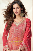 Crimson Bloom Red Embroidered Palazzo Suit Set