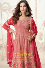Crimson Bloom Red Embroidered Palazzo Suit Set