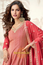 Crimson Bloom Red Embroidered Palazzo Suit Set