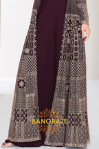 Wine Regal Embroidered Indo-Western Palazzo Suit Set