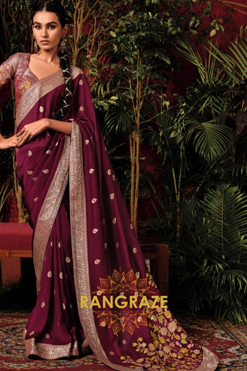 Eternal Garnet: Designer Zari Woven Silk Saree