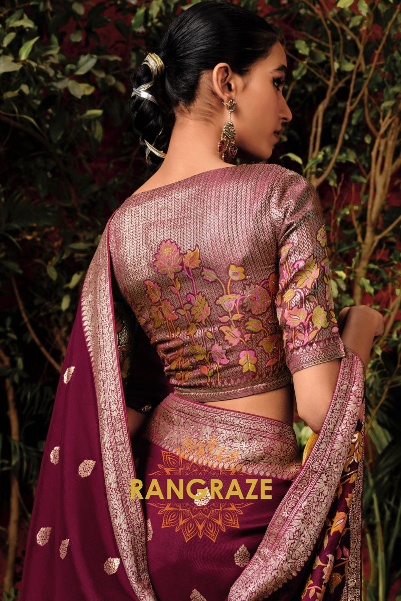 Eternal Garnet: Designer Zari Woven Silk Saree