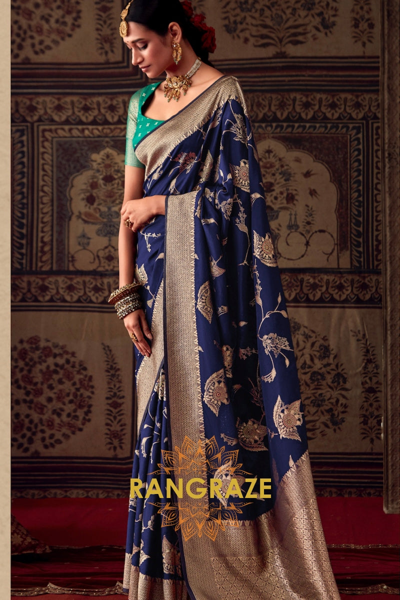 Mint Radiance: Banarasi Silk Zari Woven Saree