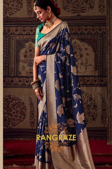 Mint Radiance: Banarasi Silk Zari Woven Saree