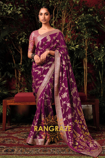 Majestic Violet: Designer Zari Woven Silk Saree