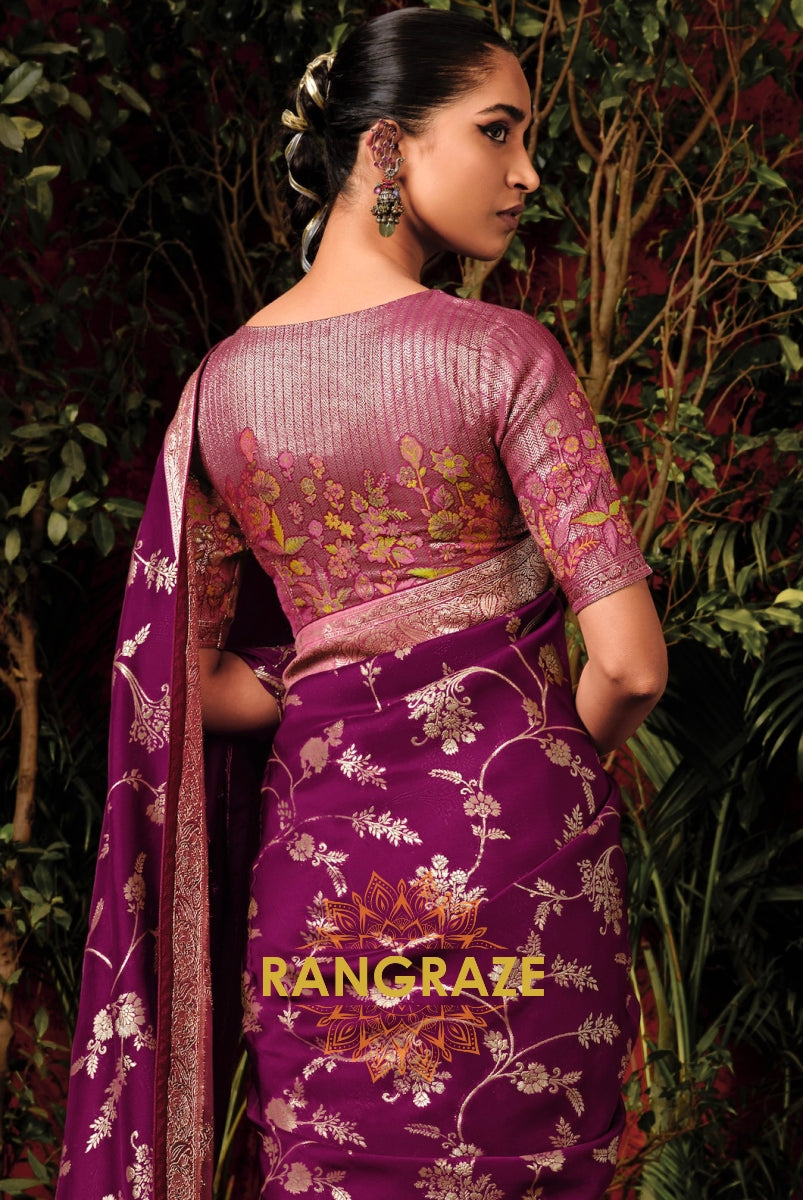 Majestic Violet: Designer Zari Woven Silk Saree