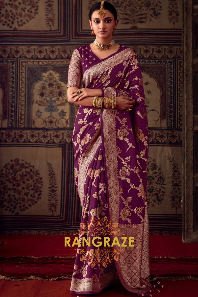 Royal Plum: Banarasi Silk Zari Woven Saree